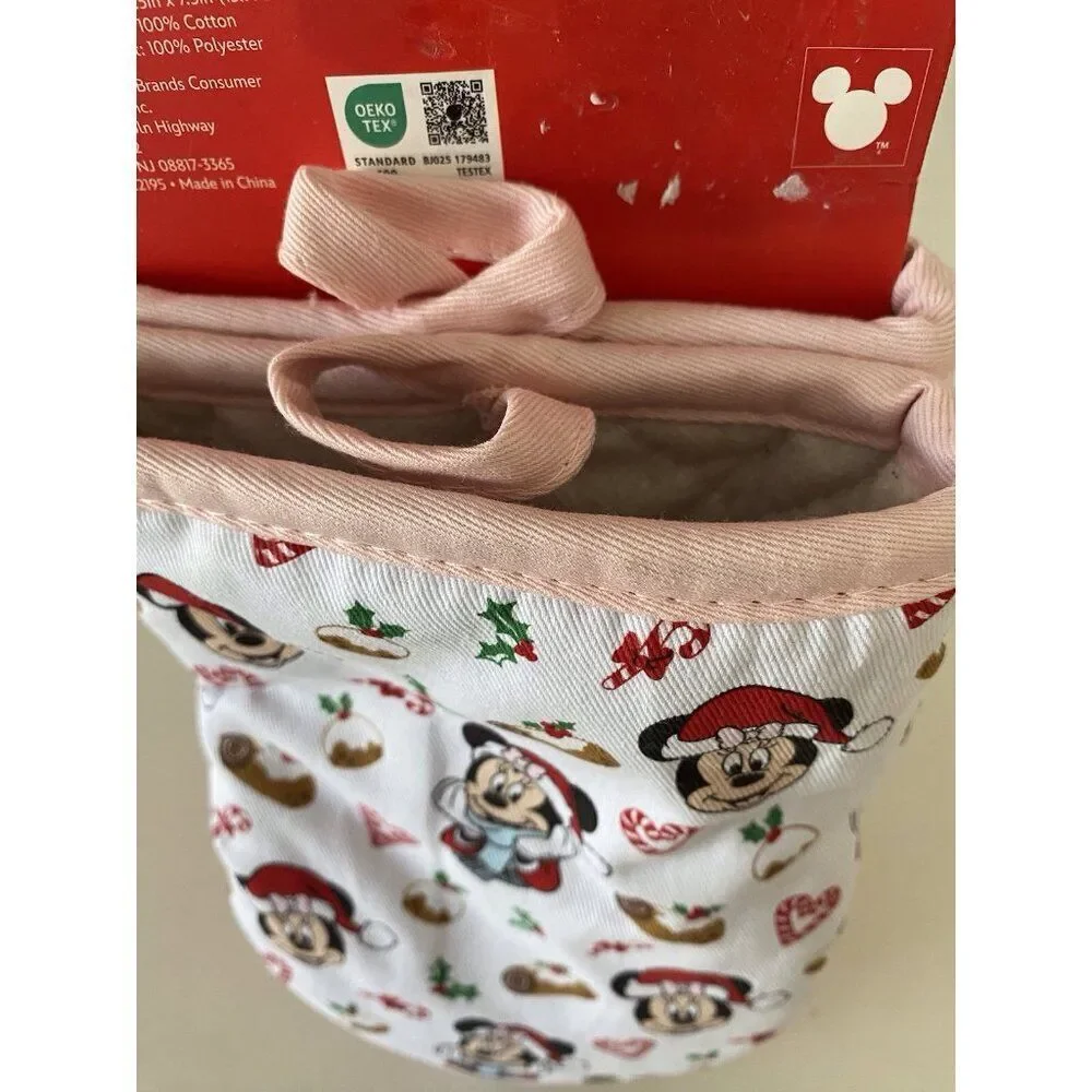 2 Pk Disney Minnie‎ Mouse Mini Oven Mitts Christmas Holiday Yule Log Candy Canes